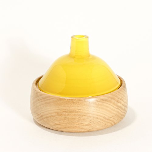 Image of Yellow Glass & Wooden Vessel