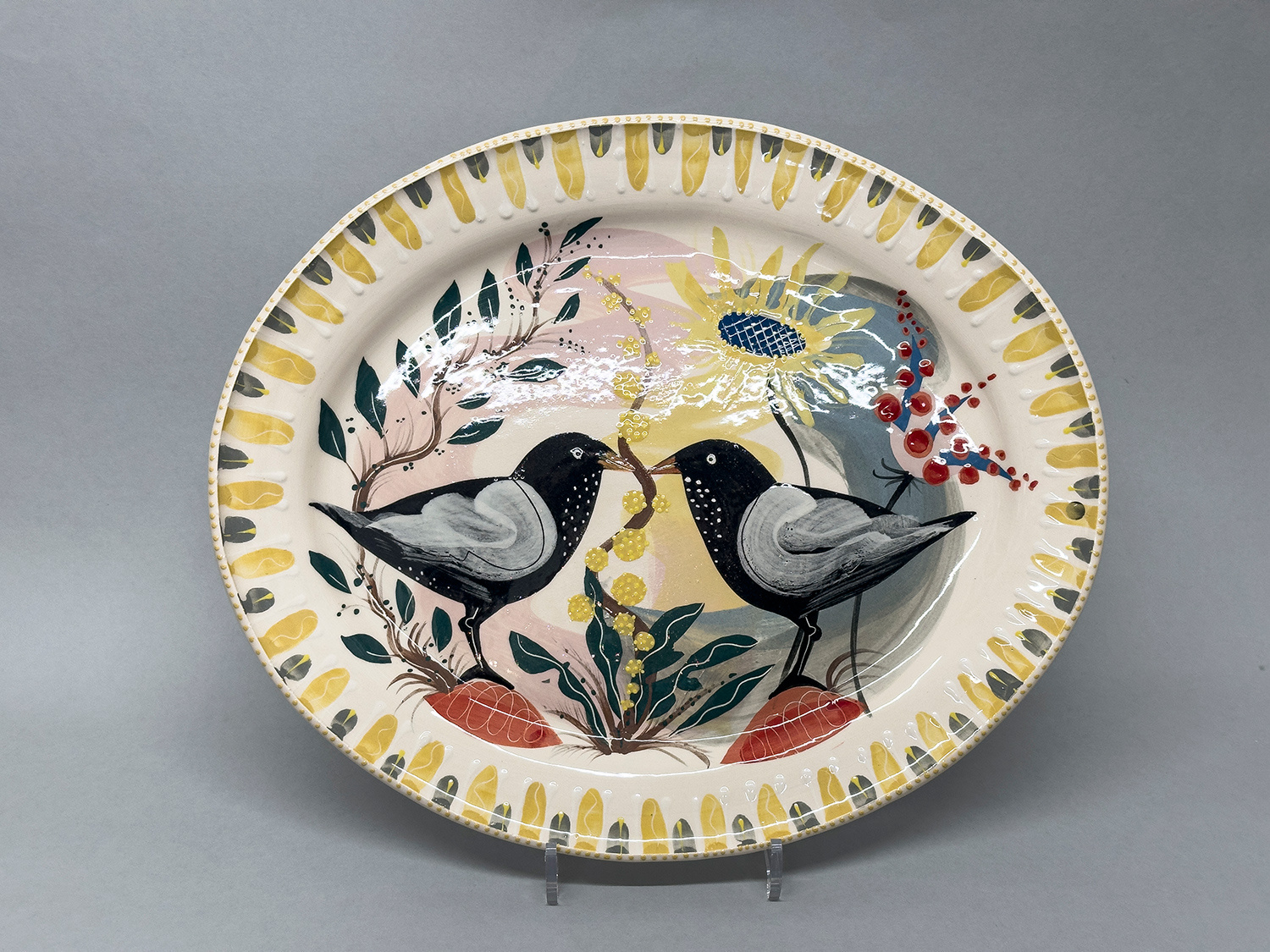 Large Oval Plate 'Love Birds' by Irena Sibrijns