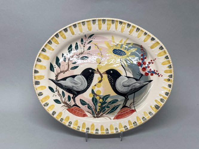 Image of Large Oval Plate 'Love Birds'