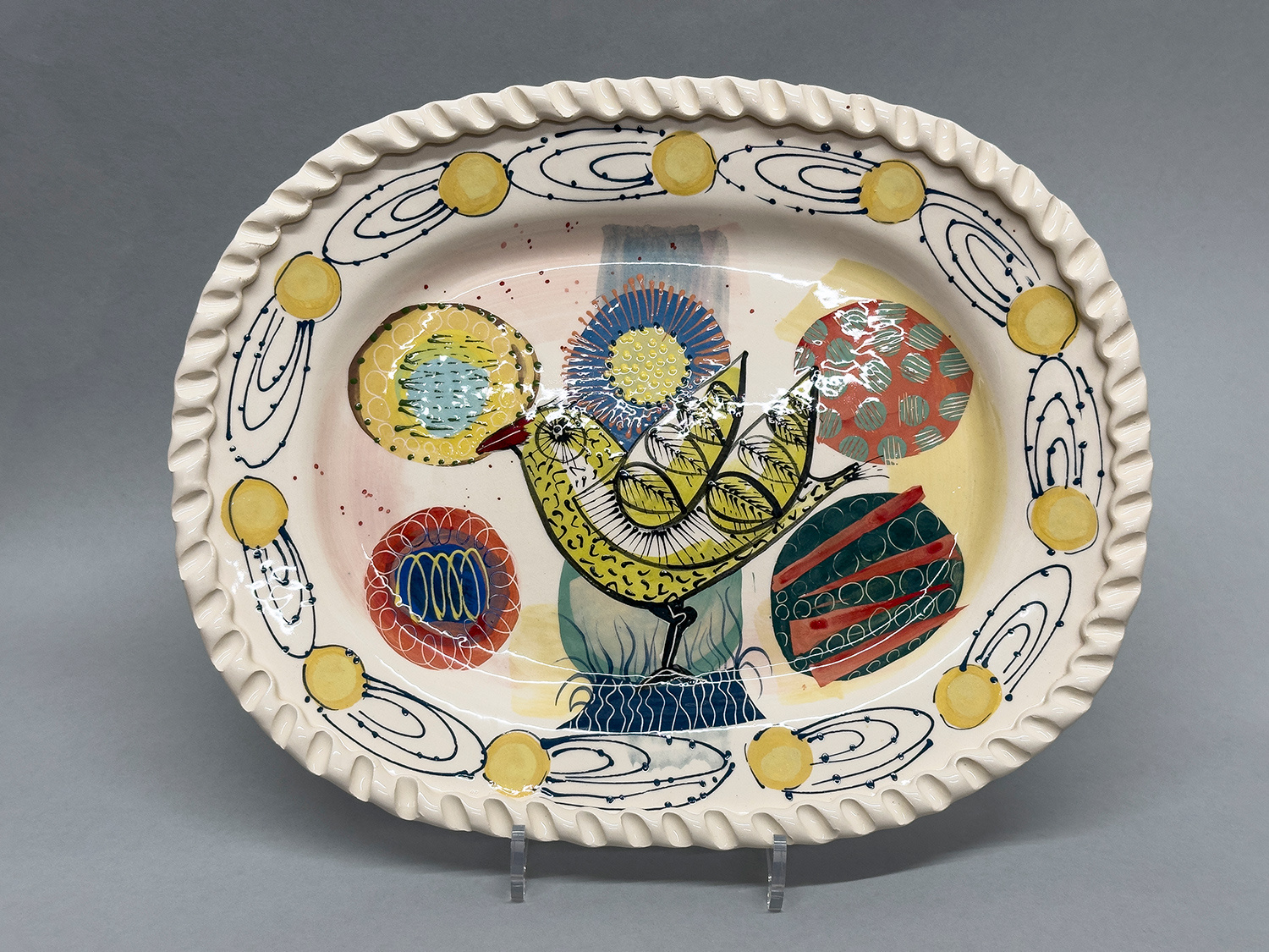 Medium Oval Plate 'Crazy Bird' by Irena Sibrijns