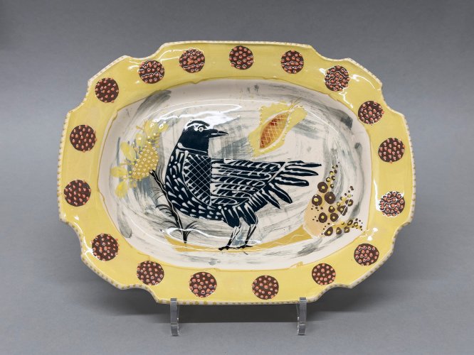 Image of Small Oval Plate 'Bird with Flowers'