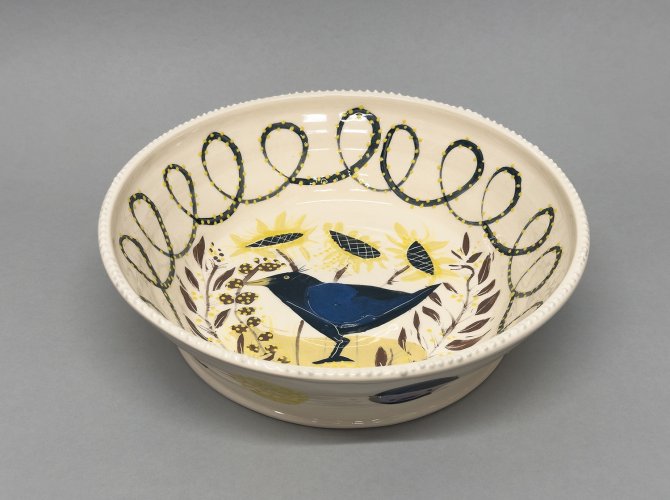 Image of Round Bowl with Bird