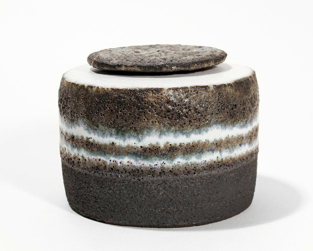 Image of Blue & Black Striped Lidded Pot