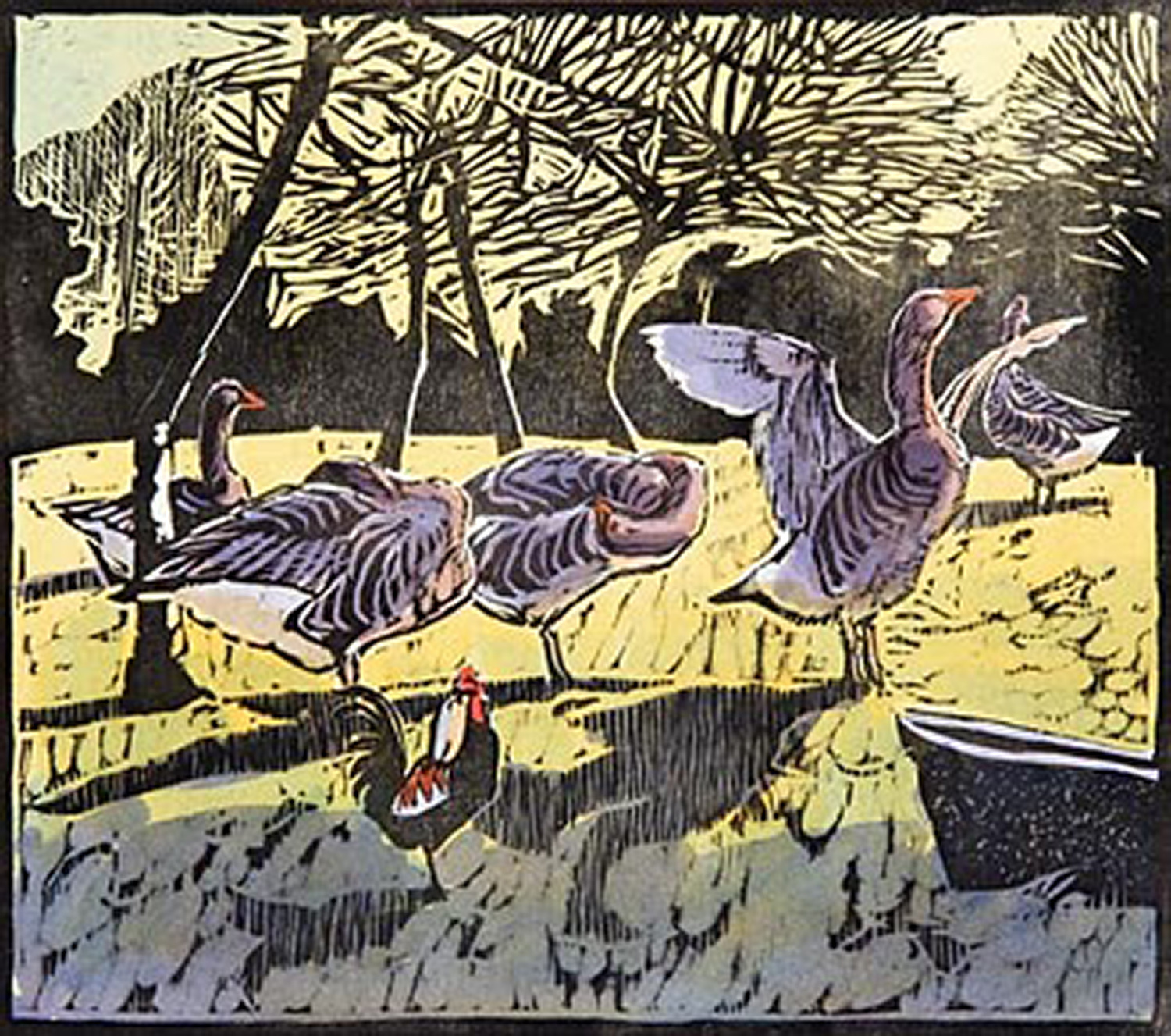 Geese & Bantam Cock by Robert Greenhalf
