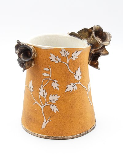 Image of Yellow Vase with bronze flowers