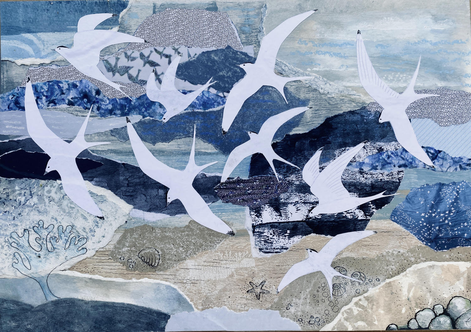 A3 Flying Terns by Eleanor Allitt