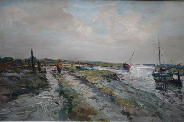 Norfolk creek with boat and bait digger by Jack Cox