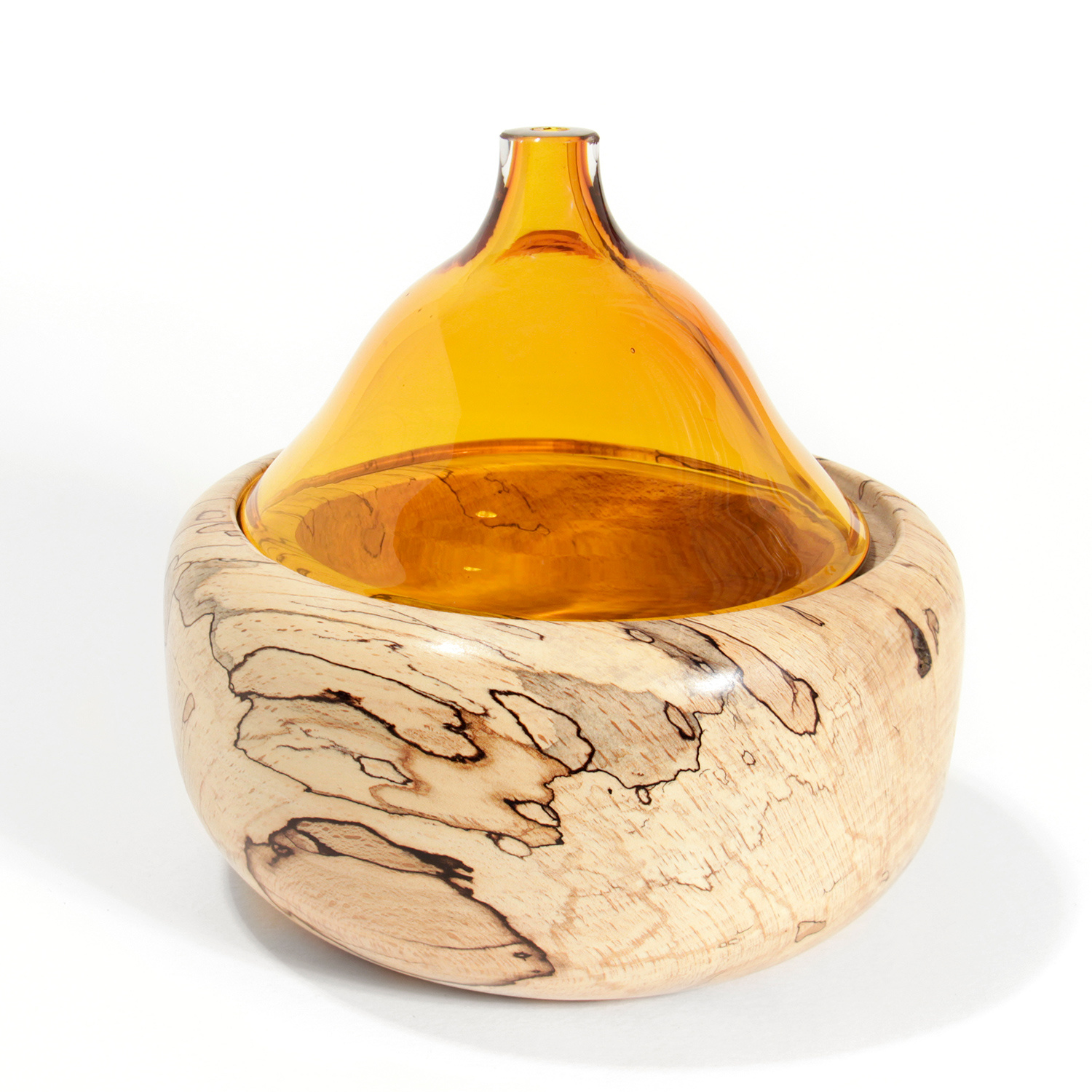 Amber Glass & Wooden Vessel by Alice Heaton