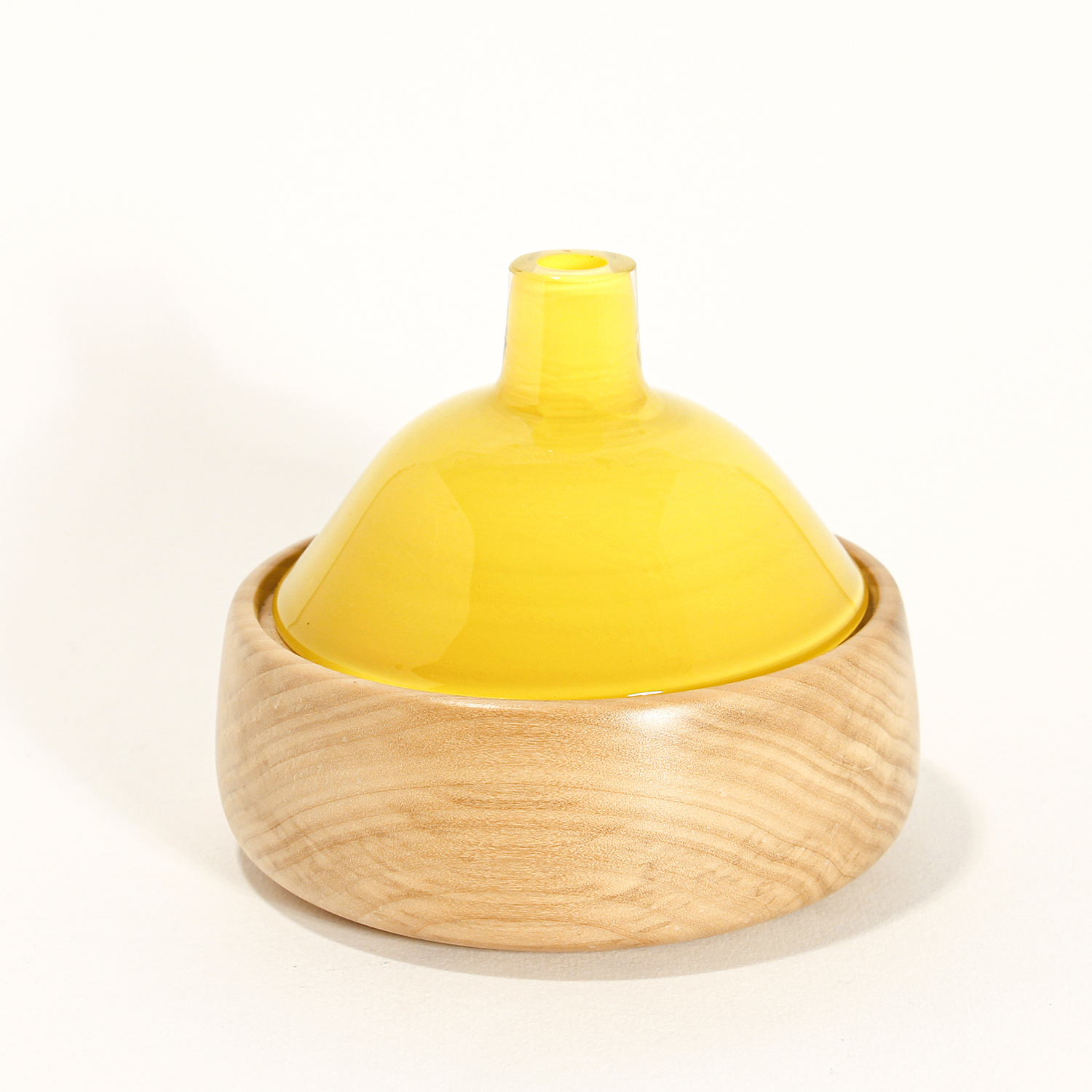 Yellow Glass & Wooden Vessel by Alice Heaton