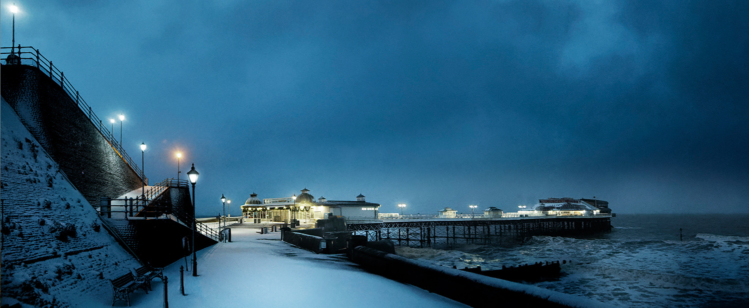 Nocturne: Snowfall and the Pier by David Morris