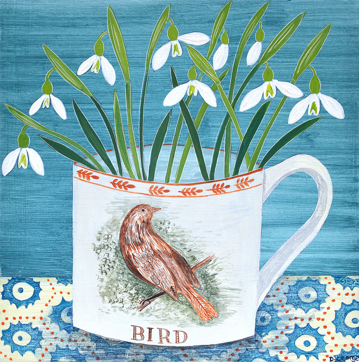 Bird Cup and Snowdrops by Debbie George