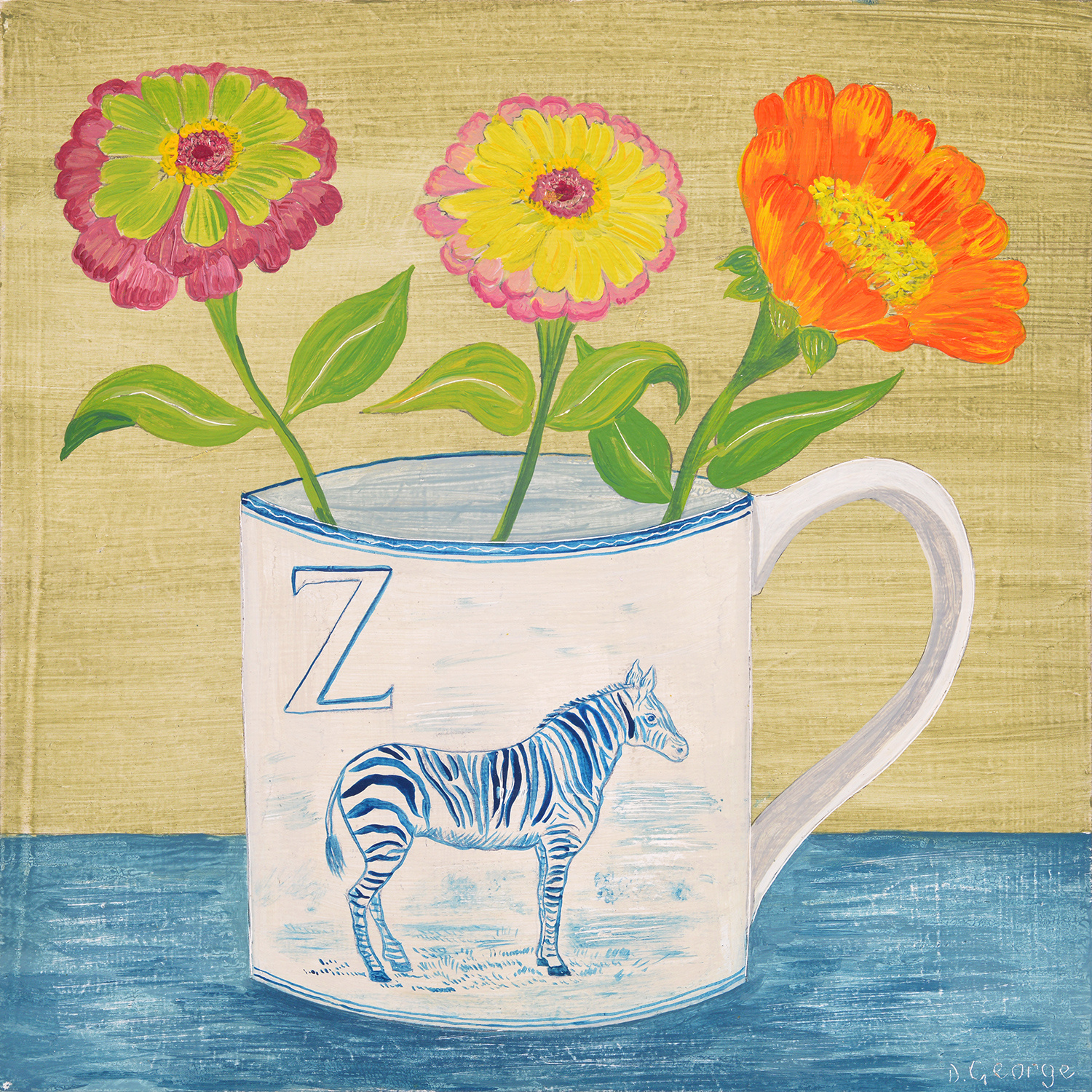 Zebra and Zinnias by Debbie George