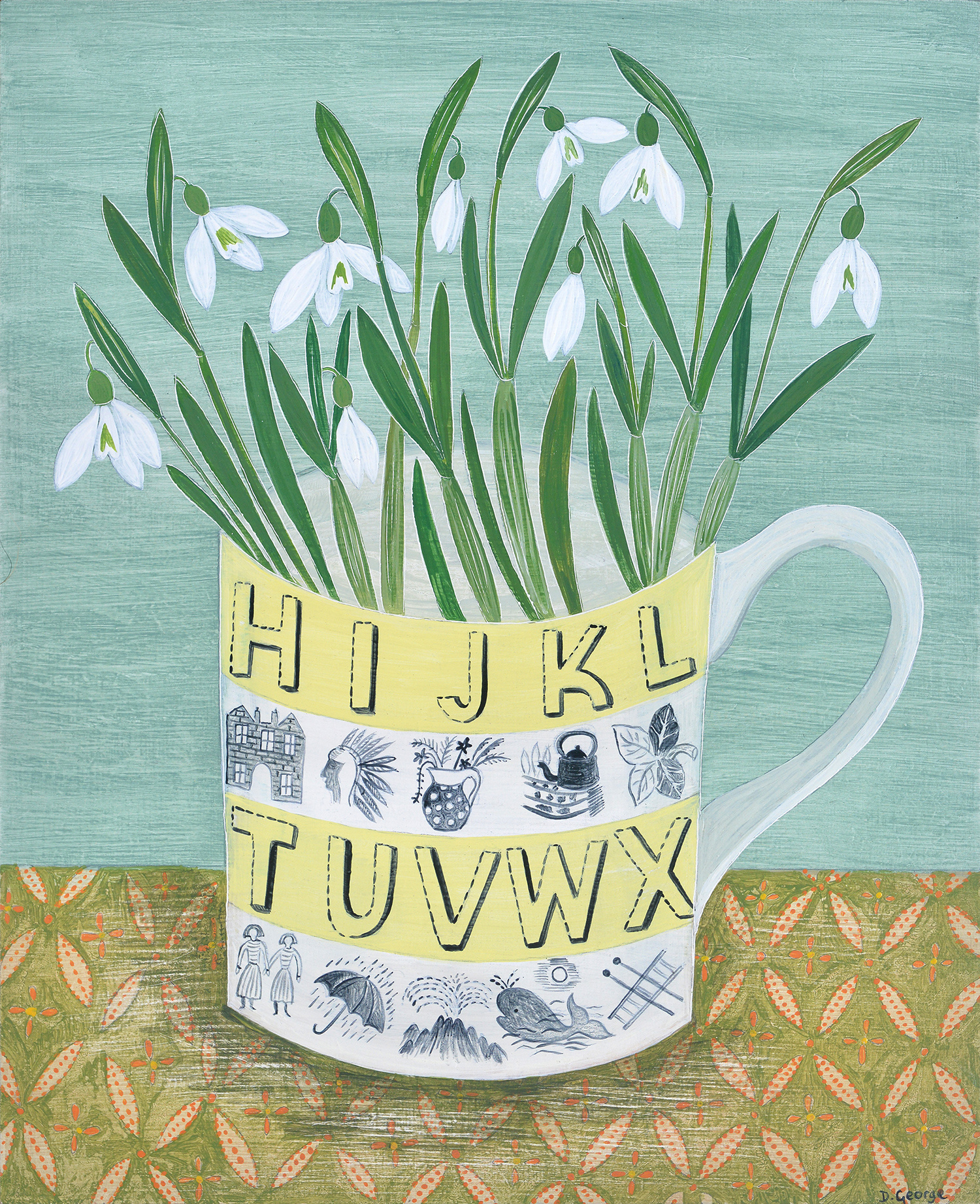 Alphabet Cup and Snowdrops by Debbie George