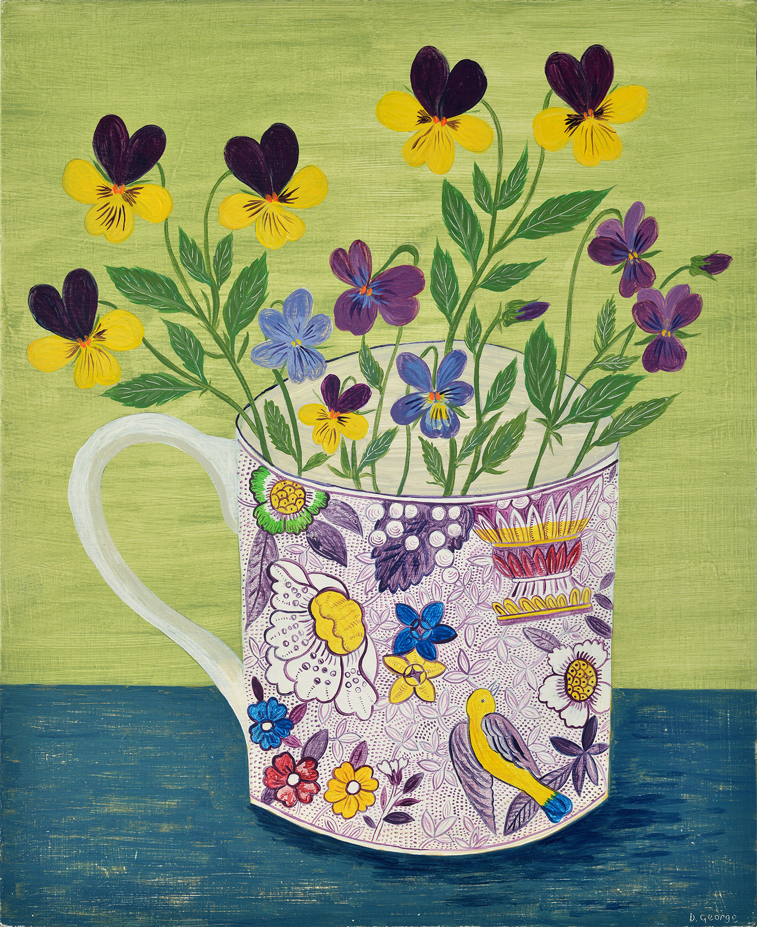 Bird Cup and Violas by Debbie George