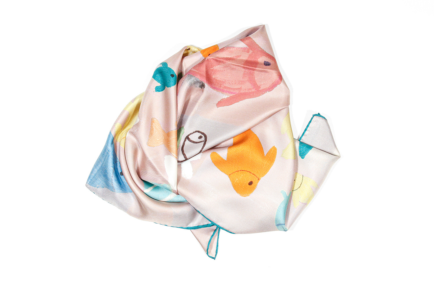 Scarf, Pink Fish by Gohar Goddard