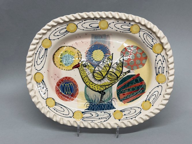 Image of Medium Oval Plate 'Crazy Bird'