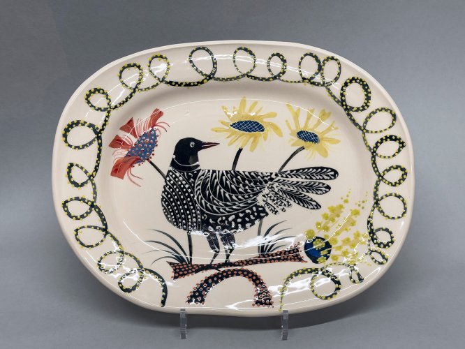 Image of Medium Plate 'Bird with Flowers'