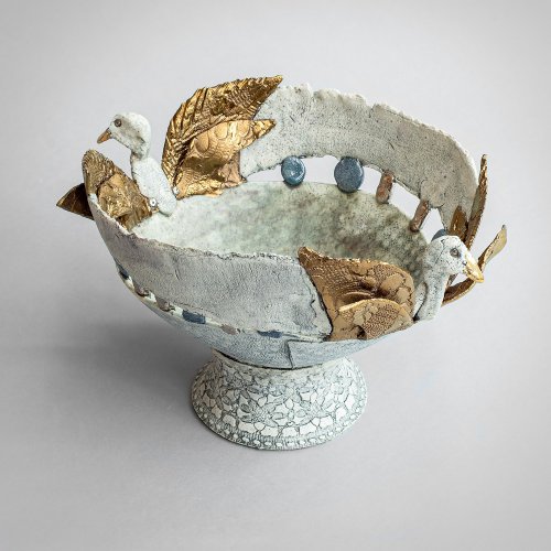 White Bowl with Golden Birds