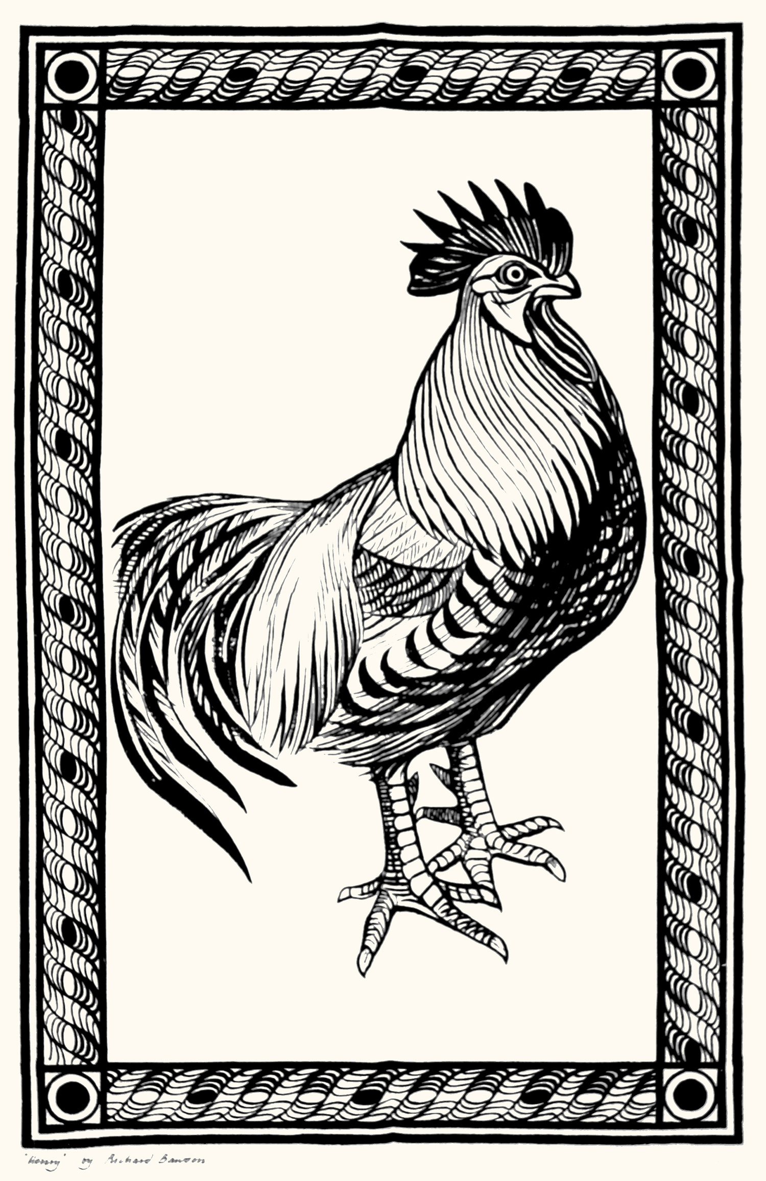 Tea Towel Cockerel by Richard Bawden