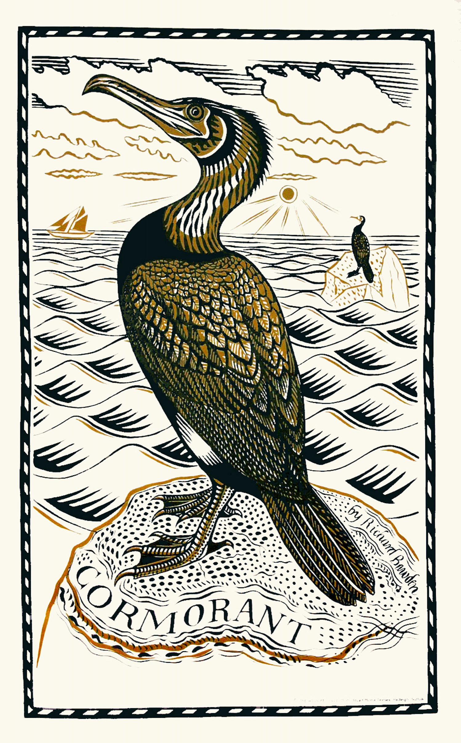 Tea Towel Cormorant by Richard Bawden