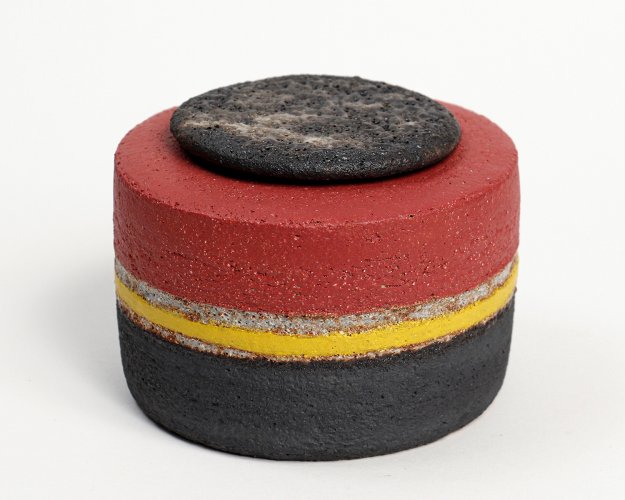 Red/Yellow/Black Lidded Pot by Rosalie Dodds - alternative image