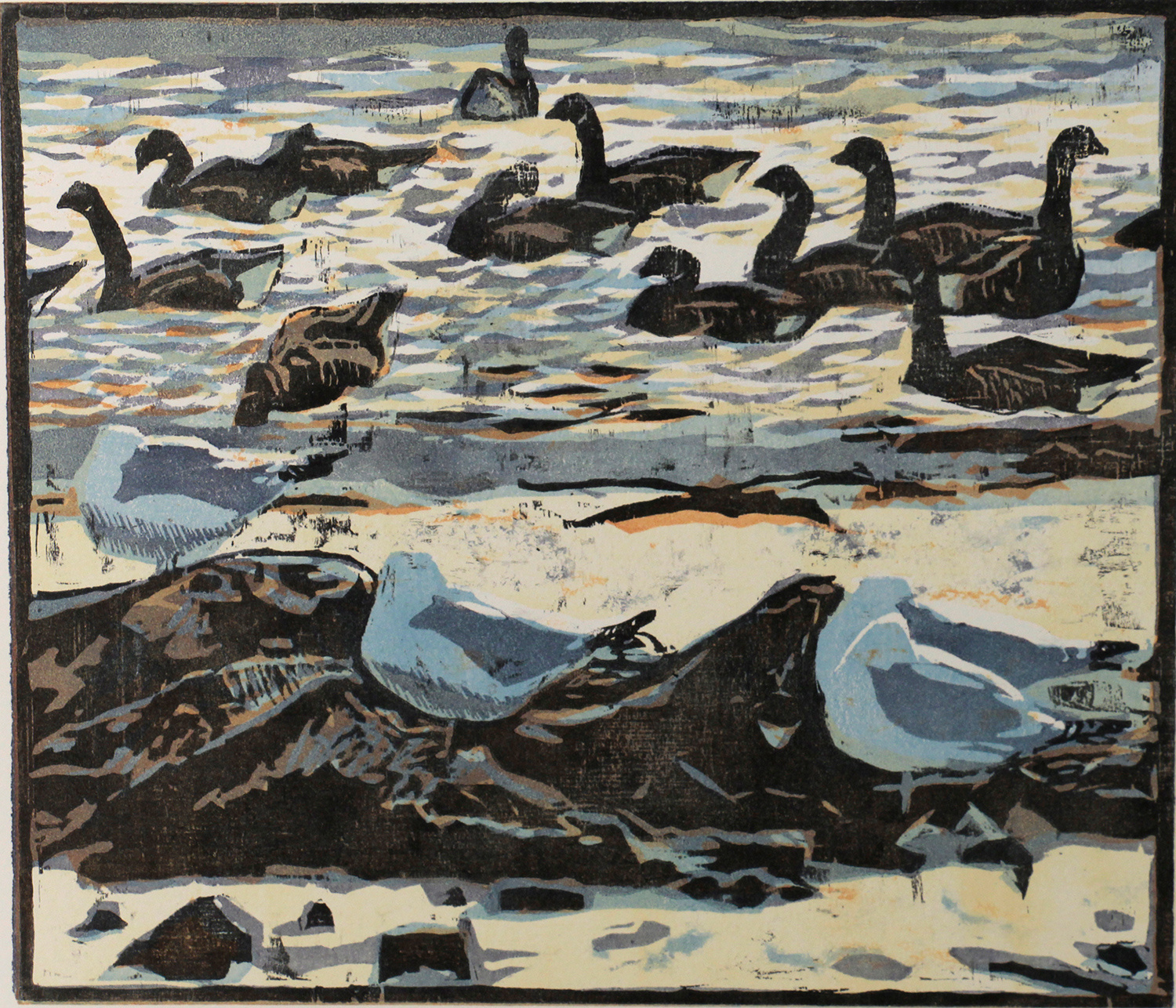Brents & Common Gulls by Robert Greenhalf