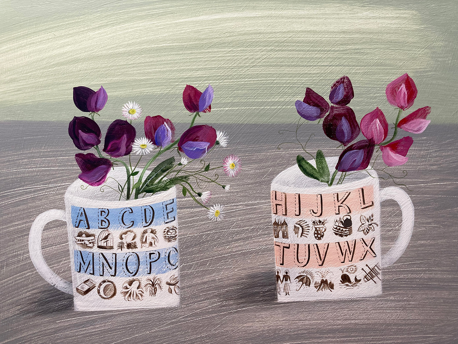 Sweet Peas in the Ravilious Mugs by Russell Wilson