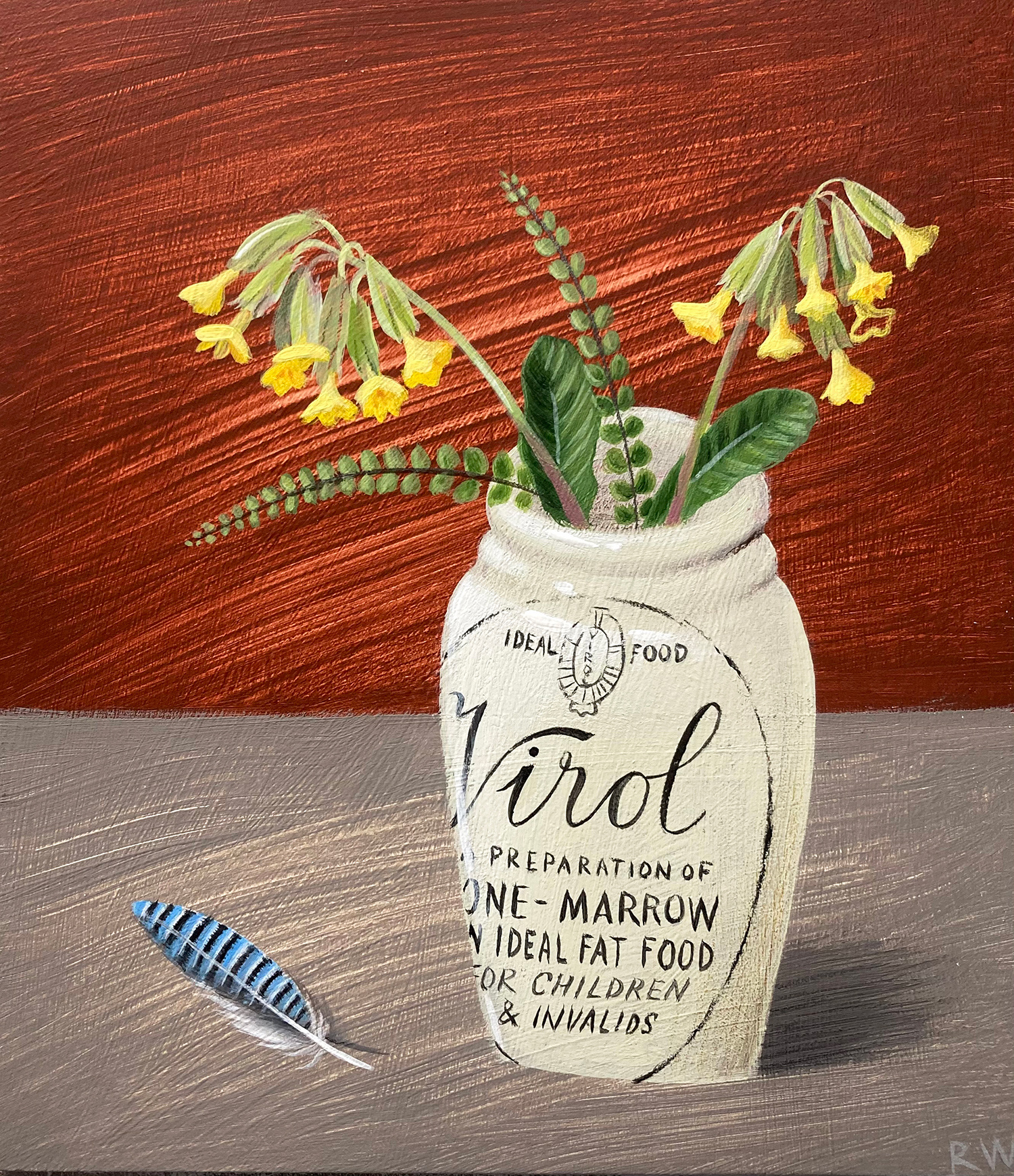 Cowslips and Jays Feather by Russell Wilson