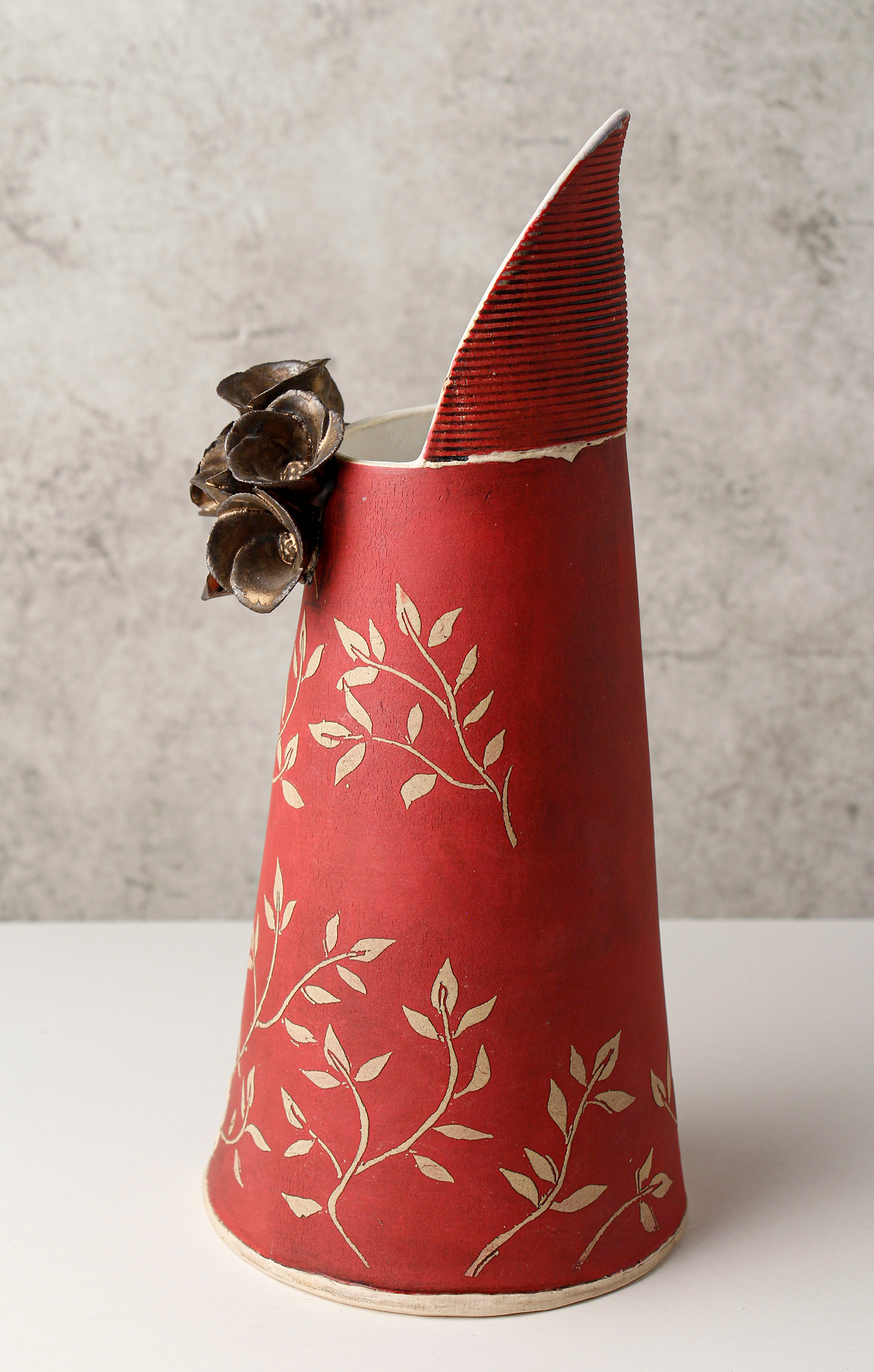Red & Gold Jug with Flowers, medium by Sarah Dunstan