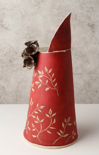 Red & Gold Jug with Flowers, medium