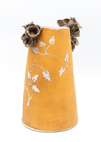 Yellow Vase with bronze flowers