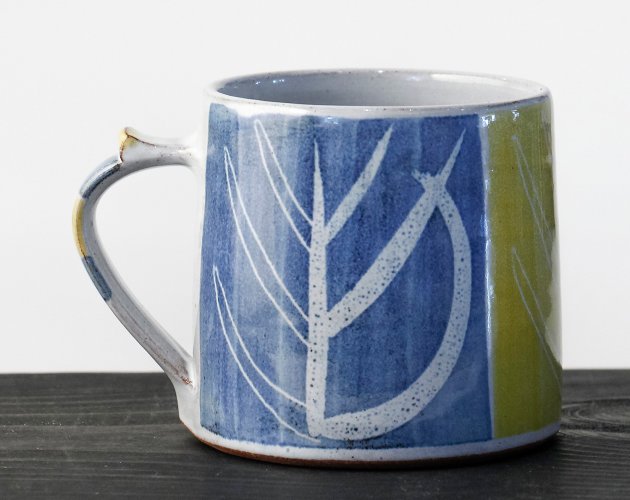 Small Tree Design Mug - light blue and yellow by Ursula Waechter - alternative image