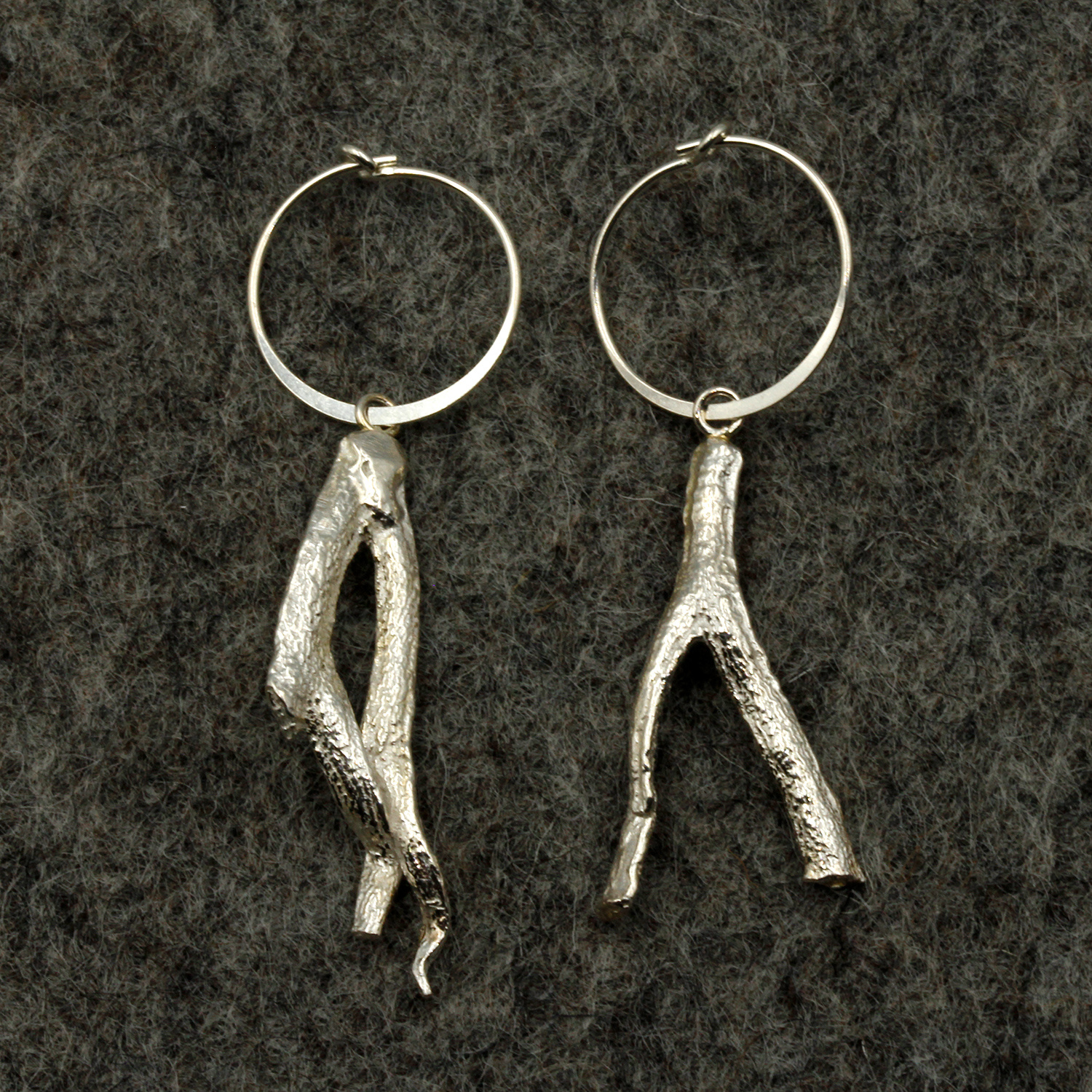 Seaweed Branch Hoop Drop Earrings by Val Muddyman