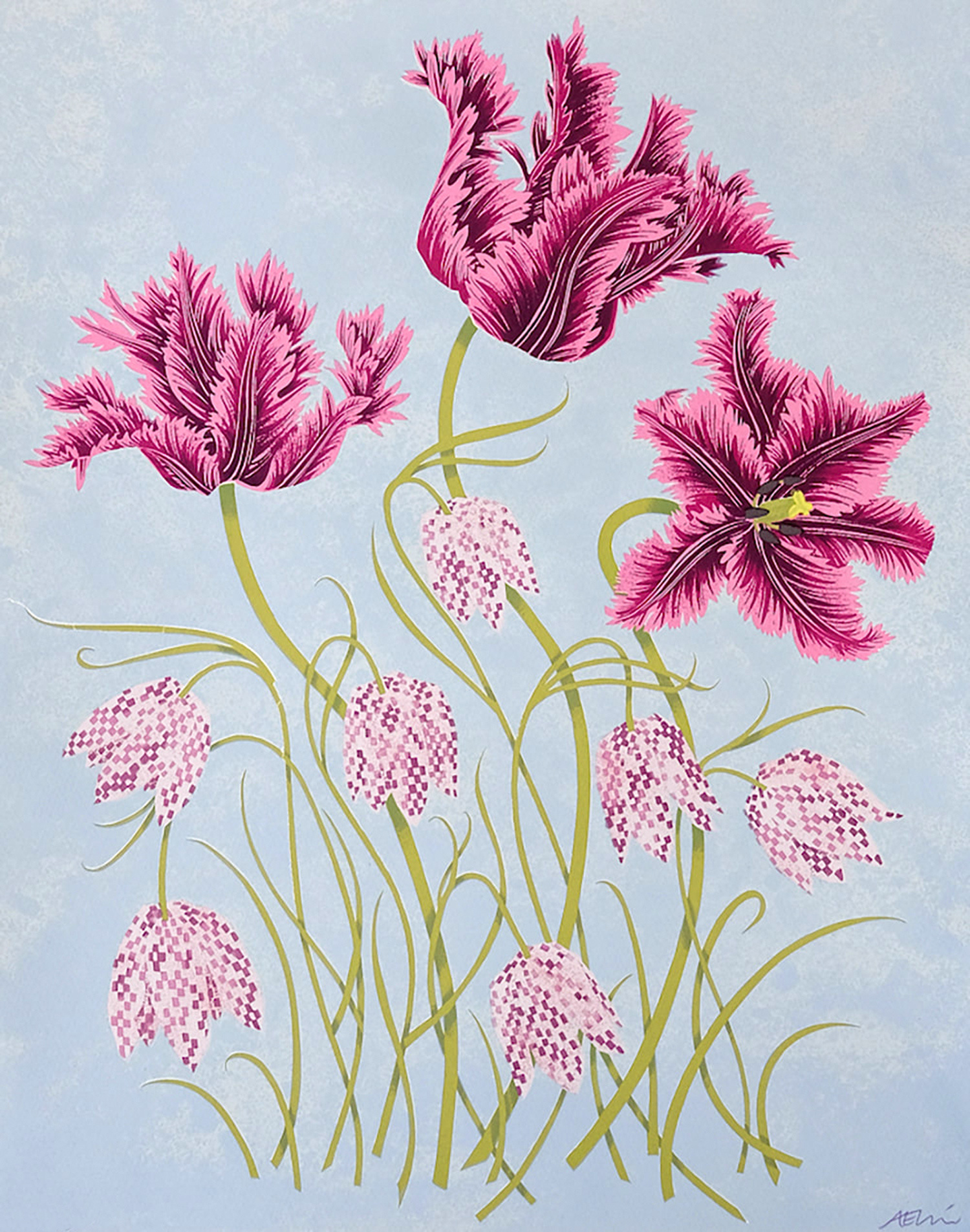 Tulips and Fritillaries by Angie Lewin