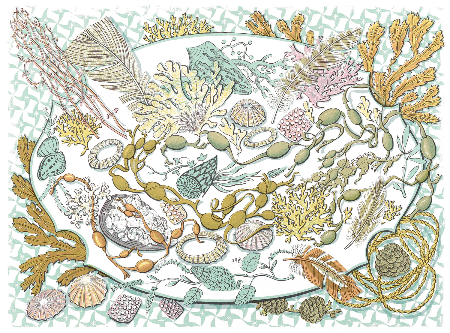 Shell, Seaweed & Feather by Angie Lewin