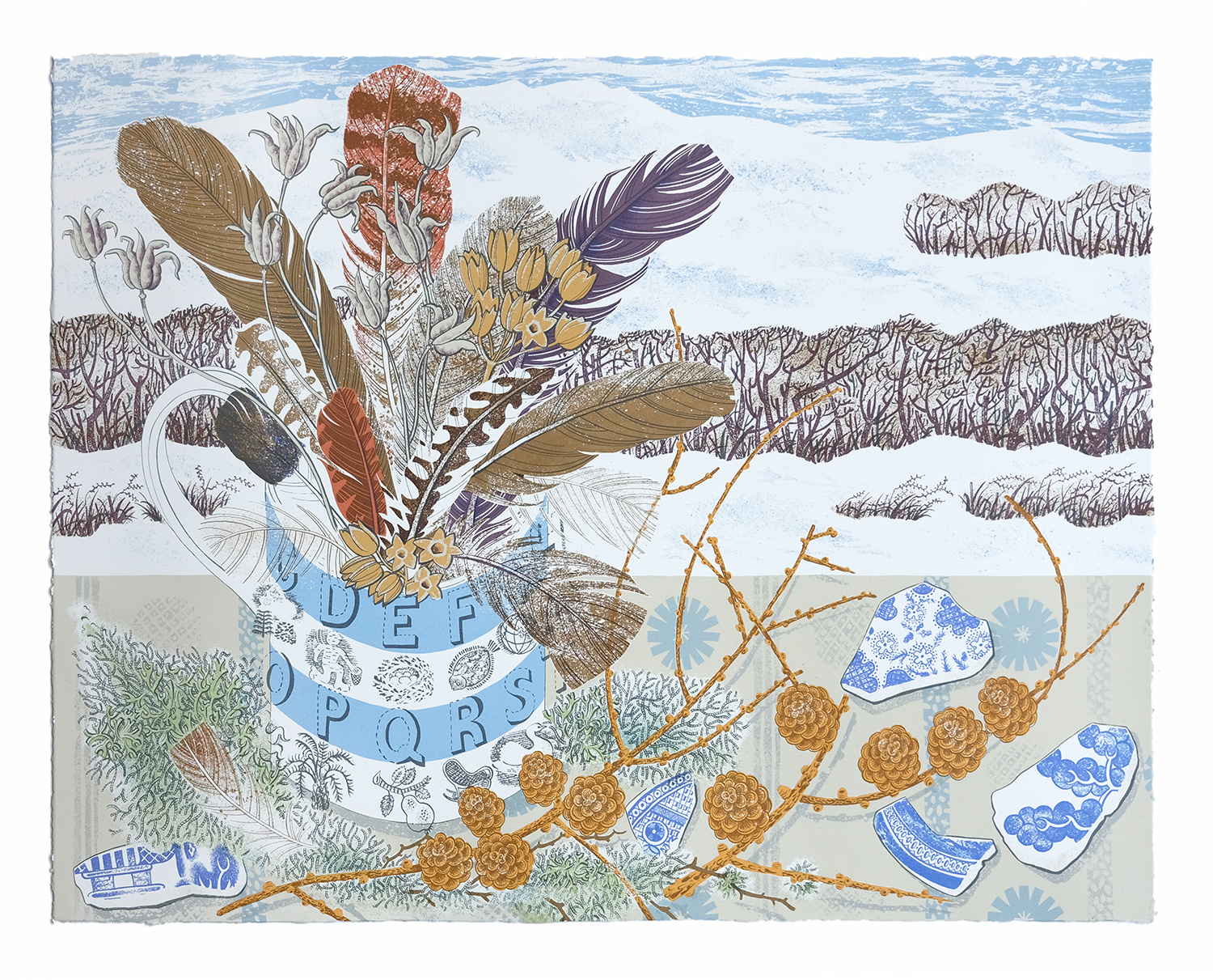Spey Larch & Feathers by Angie Lewin