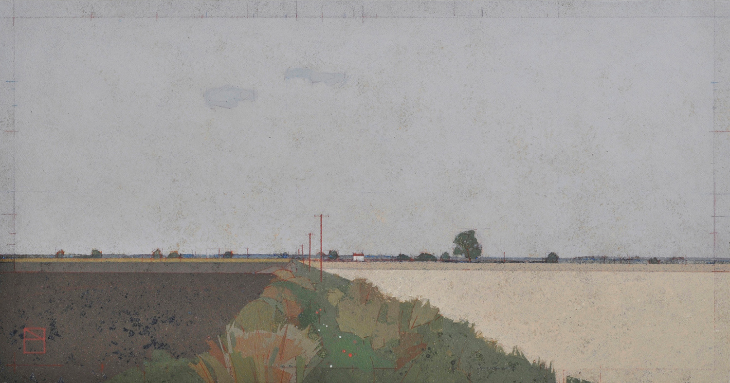 Fields and White Cottage by Nick Ellerby